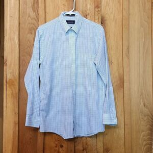 Arrow Long Sleeve Button Down Wrinkle Free Shirt, Neck 15.5, Blue & White Plaid